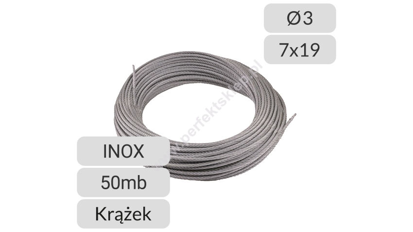 Lina stalowa nierdzewna 3mm splot 7x19 krążek 50mb Polsling nr kat. A-3-7x19-50