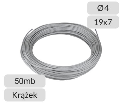 Lina stalowa ocynkowana 4mm splot 19x7 krążek 50mb Polsling nr kat. 4-19x7-50