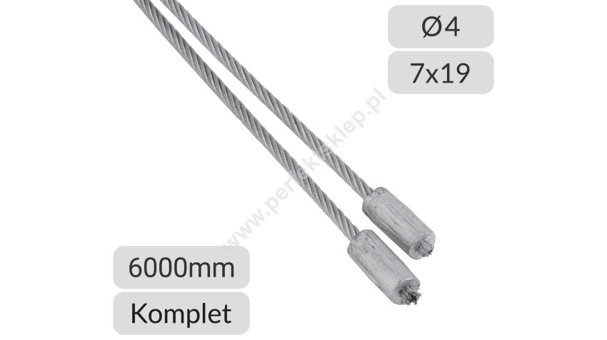 Komplet lin stalowych ocynkowanych Polsling 4mm L=6000mm do bram przemysłowych Crawford Assa Abloy nr kat. PLG-SCR-4-7x19-6