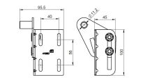 Uchwyt górny regulowany z obejmą rolki oś 11mm do bram segmentowych Flexi Force nr kat. 419SD - rysunek techniczny (wymiary)