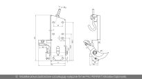 Uchwyt dolny prawy z zabezpieczeniem przed zerwaniem liny nośnej Wiśniowski nr kat. 17121 - rysunek techniczny (wymiary)