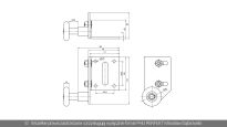 Uchwyt regulowany lewy z rolką do bram segmentowych Wiśniowski nr kat. 18064 - rysunek techniczny (wymiary)