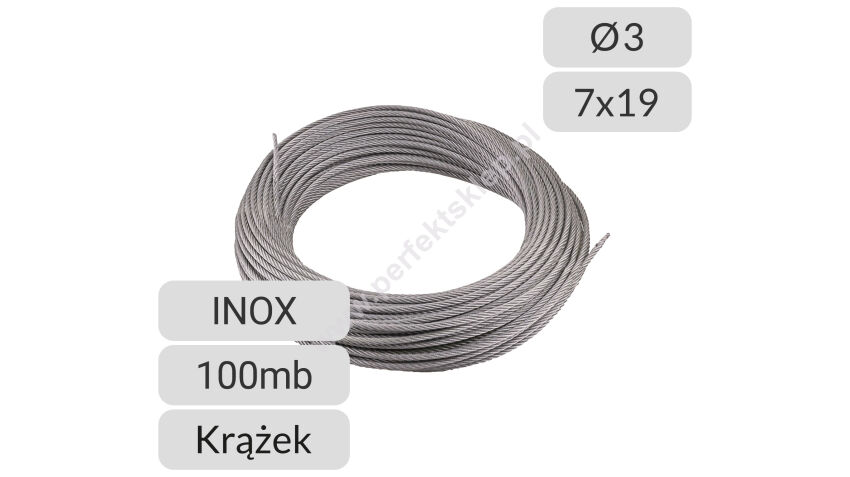 Lina stalowa nierdzewna 3mm splot 7x19 krążek 100mb Polsling nr kat. A-3-7x19-100