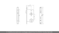 Zamek główny wpuszczany do drzwi ppoż. 72/65 prawy BMH nr kat. 1020.000002 - rysunek techniczny (wymiary)