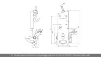 Uchwyt dolny lewy z zabezpieczeniem przed zerwaniem liny nośnej Wiśniowski nr kat. 17122 - rysunek techniczny (wymiary)